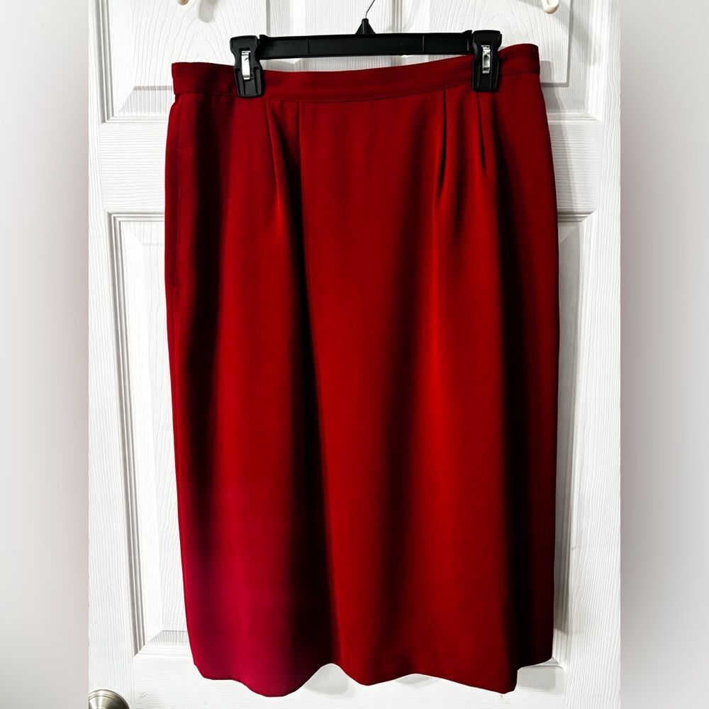 Le Suit Classic Skirt Suit Set Women's Size 14W Red Pockets Lined Holiday READ - Picture 9 of 16
